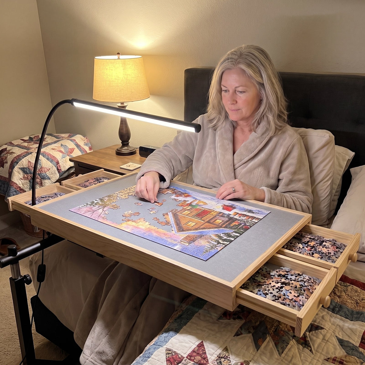 Puzzle table over the bed